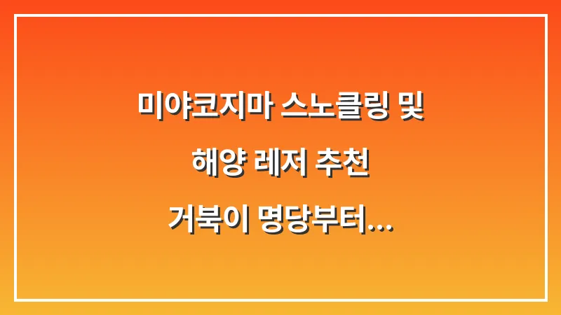 미야코지마 스노클링 및 해양 레저 추천: 거북이 명당부터 낚시까지 대표 이미지