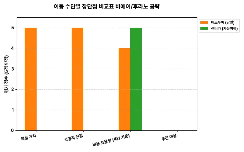 이동 수단별 장단점 비교표: 비에이/후라노 공략 비교 차트