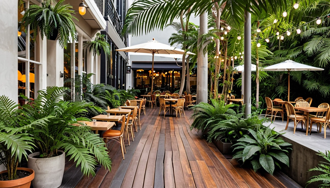 Trendy cafe a vibrant street lined with 1